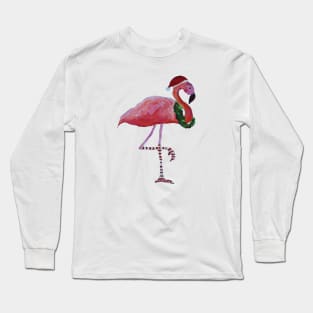 flamingo christmas painting Long Sleeve T-Shirt